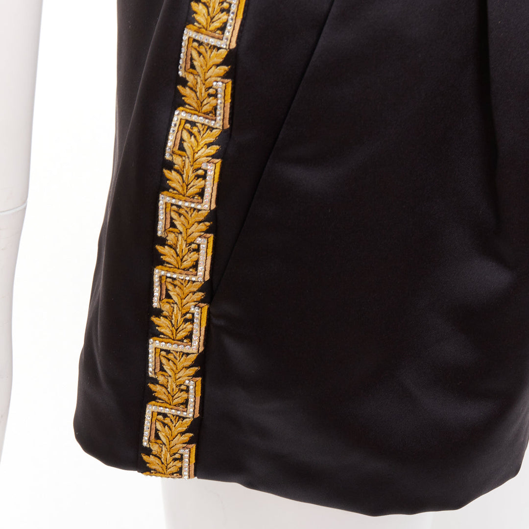 VERSACE black gold Greca embroidered crystal trim mini short shorts IT40 S