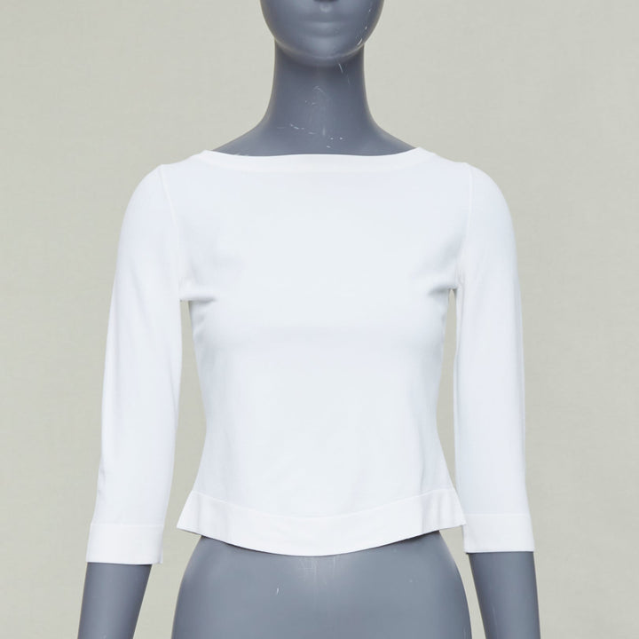ALAIA cream cropped sleeved bateau neck sweater top