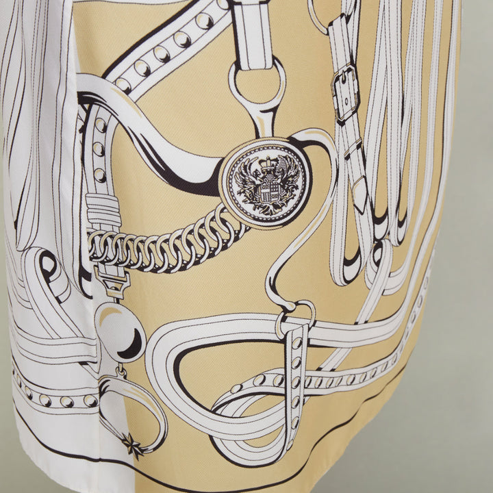 HERMES 100% silk Equestrian Bridle cream silk print wrap skirt FR36 S