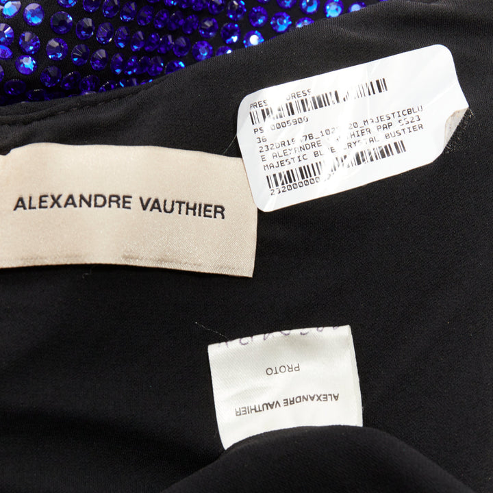 ALEXANDRE VAUTHIER  blue black strass sweetheart bustier high slit gown