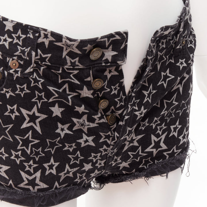SAINT LAURENT 2015 black grey star print cotton denim mini hot shorts 24"