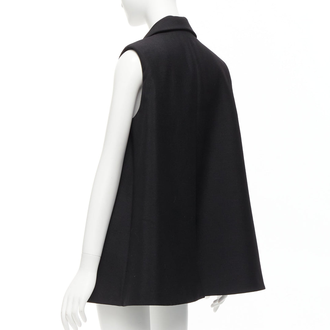 BALENCIAGA 2014 black virgin wool mohair bell shaped deep V blazer vest FR34 XS