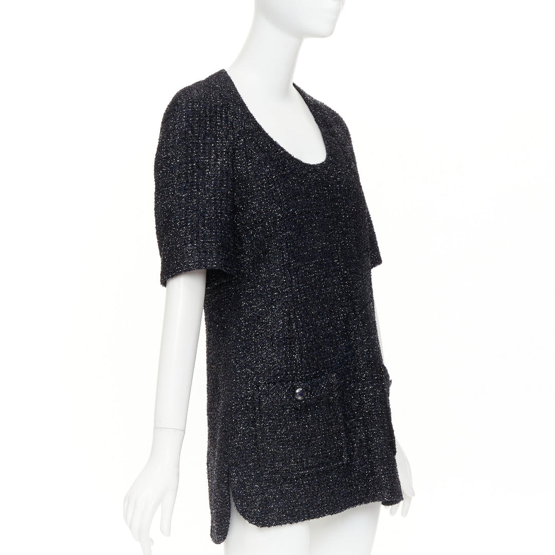 CHANEL 2013 shimmery lurex metallic knit scoop neck pocket shift dress FR40 M