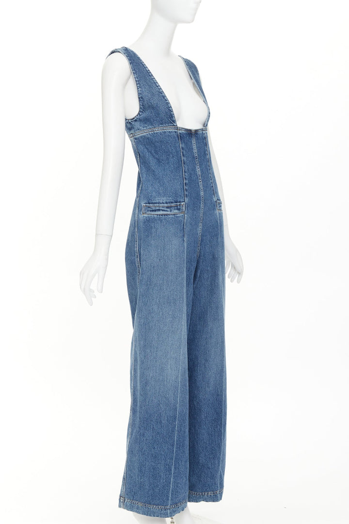 PHILOSOPHY DI LORENZO SERAFINI low cut zip front corset denim wide jumpsuit IT38