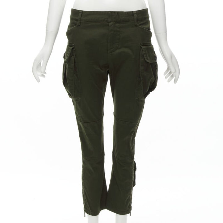 DSQUARED2 2021 dark green cotton low waisted large pockets cargo pants IT36 XXS