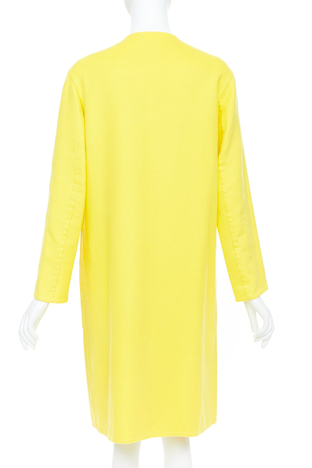 HERMES yellow cashmere asymmetric collar minimalist wrap longline coat FR36 S