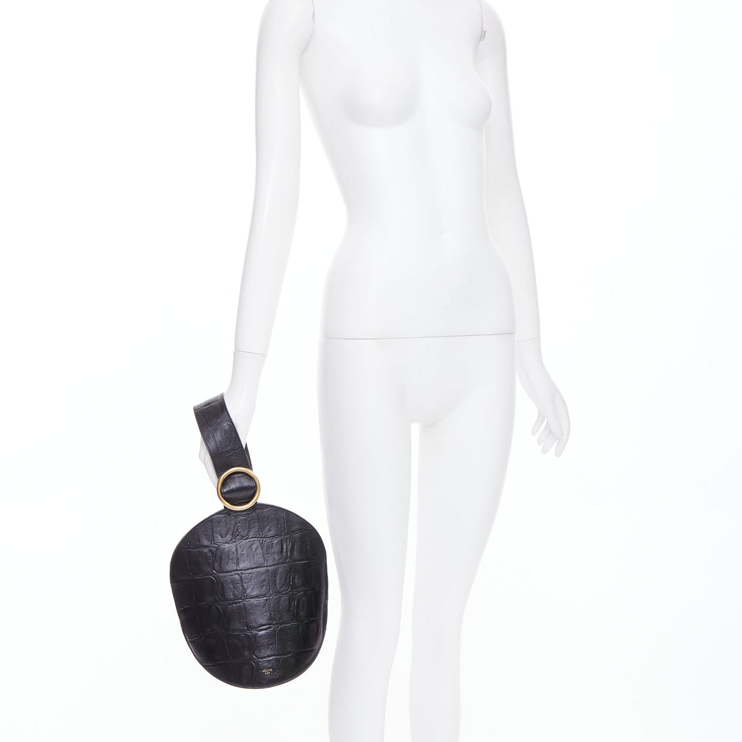 OLD CELINE Phoebe Philo 2015 Runway Curved black embossed leather clutch bag