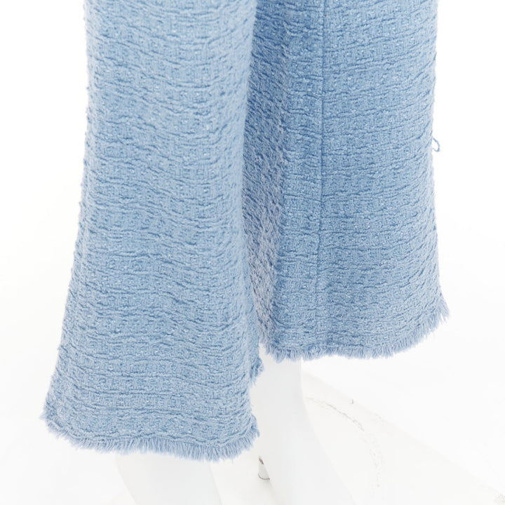 OSCAR DE LA RENTA 2023 Tanzanite blue tweed high waisted cropped pants US0 XS
