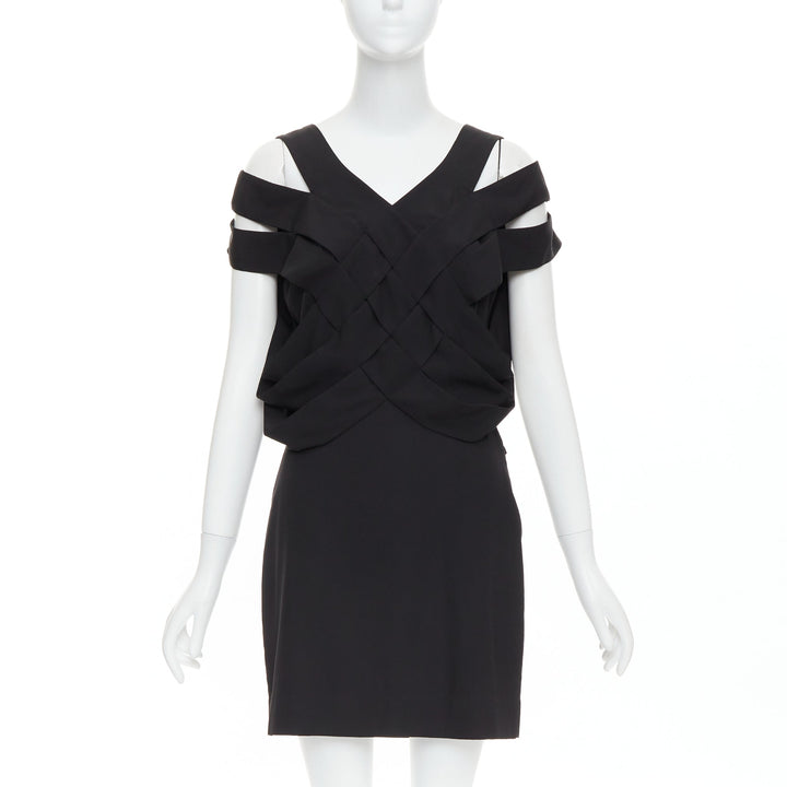STELLA MCCARTNEY 2008 black silk intrecciato woven open back dress IT40 S