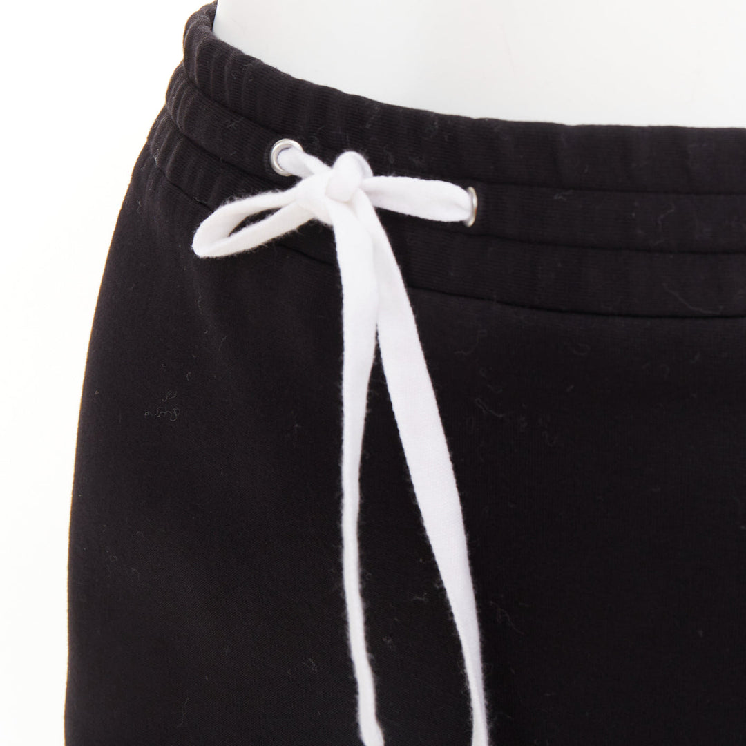 MIU MIU 2019 black cotton jersey blue logo sporty stripe drawstring skirt XS