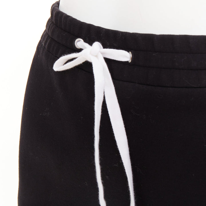 MIU MIU 2019 black cotton jersey blue logo sporty stripe drawstring skirt XS