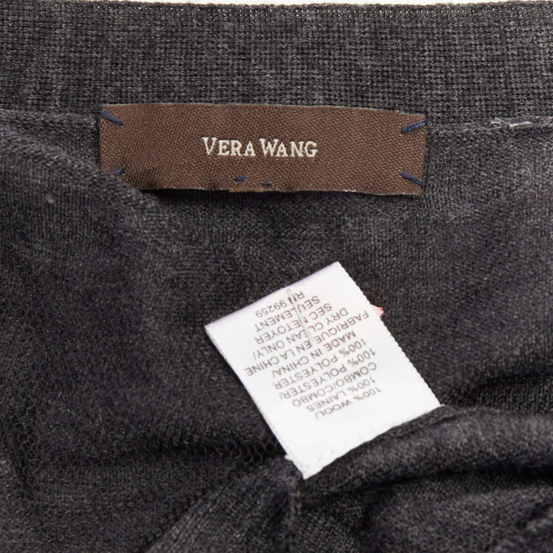 VERA WANG grey wool black tulle lined crystal embellished cardigan sweater