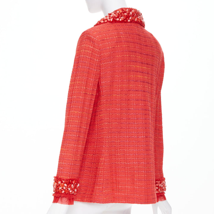 ST JOHN COUTURE red purple tweed stone embellished blazer US12 2XL