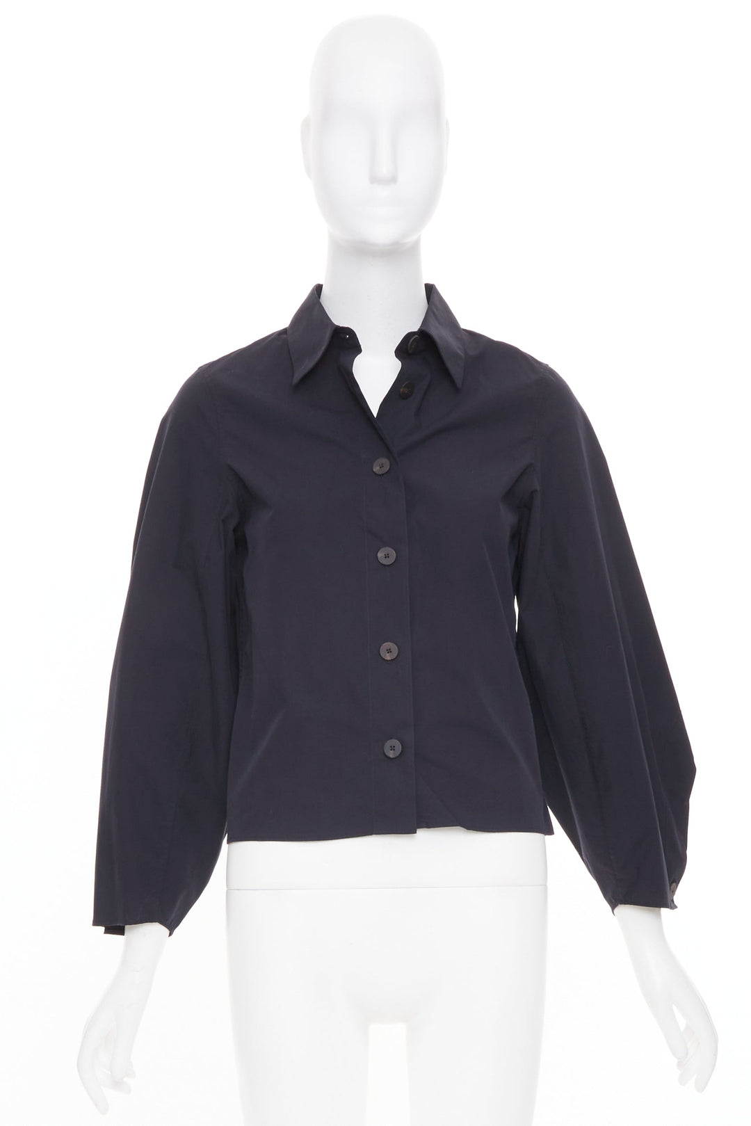 STUDIO NICHOLSON 2022 Mulder navy powder cotton volume sleeve blouse US 00 XXS