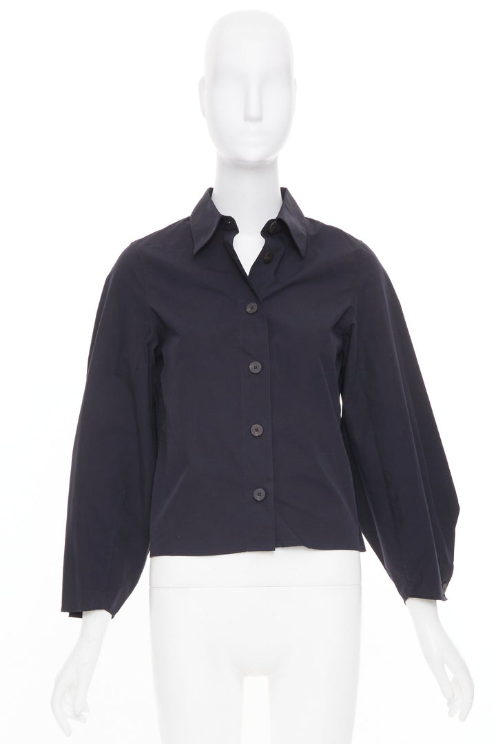 STUDIO NICHOLSON 2022 Mulder navy powder cotton volume sleeve blouse US 00 XXS