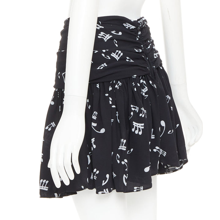 MIU MIU 2013 black white viscose blend musical notes ruched mini skirt IT36 XXS