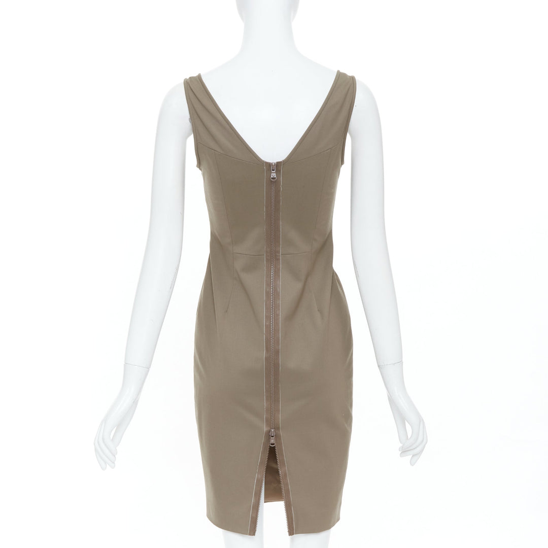 VERSACE brown wool blend zip back scoop neck cocktail sheath mini dress IT38 XS