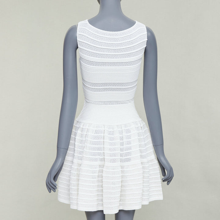 ALAIA cream viscose blend horizontal tiered knit fit flare mini dress FR36 S