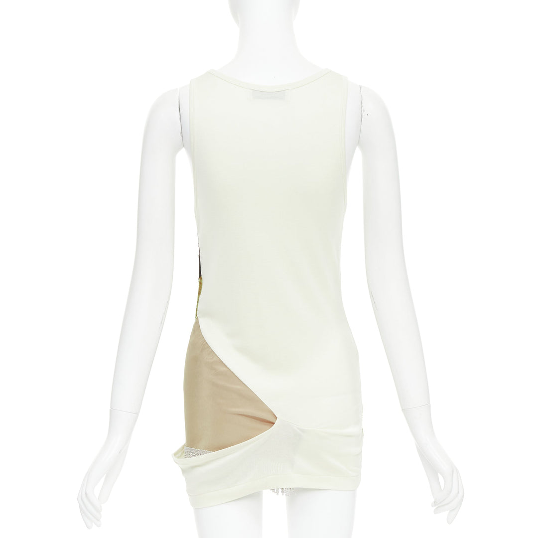 TOGA ARCHIVES cream grey silk cotton velvet beige panels tunic JP1 S