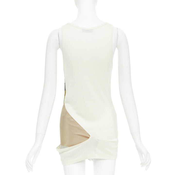 TOGA ARCHIVES cream grey silk cotton velvet beige panels tunic JP1 S