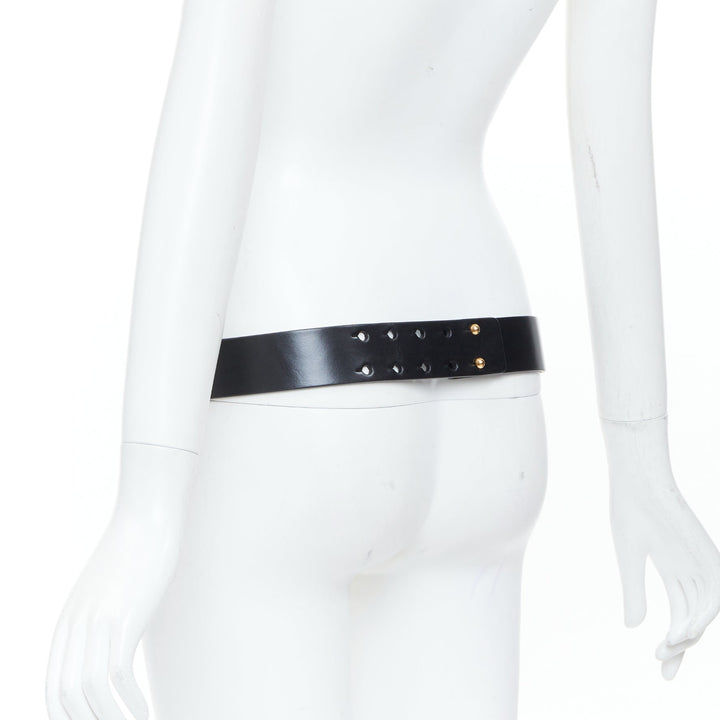 GUCCI 2012 Runway gold metal bar plate black smooth leather wide waist belt 80cm