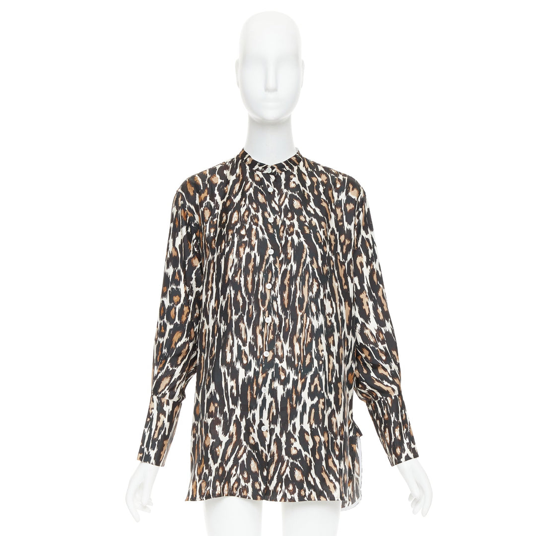 CALVIN KLEIN 205W39NYC Raf Simons silk  brown black leopard print shirt US0 XS