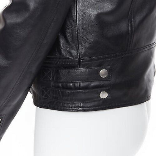 BALMAIN black lambskin padded Perfecto moto biker leather jacket EU50 L