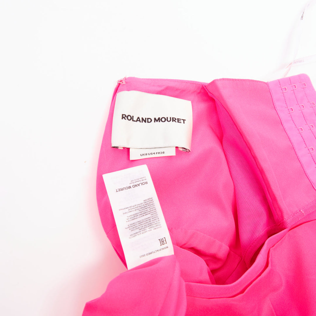 ROLAND MOURET 2023 pink silk wool asymmetric strapless fold cocktail dress UK8 S