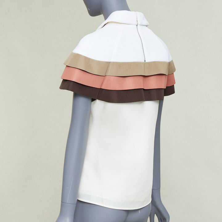 LOUIS VUITTON 2017 Runway scuba cape tricolor nylon ruffle collared top FR38 M