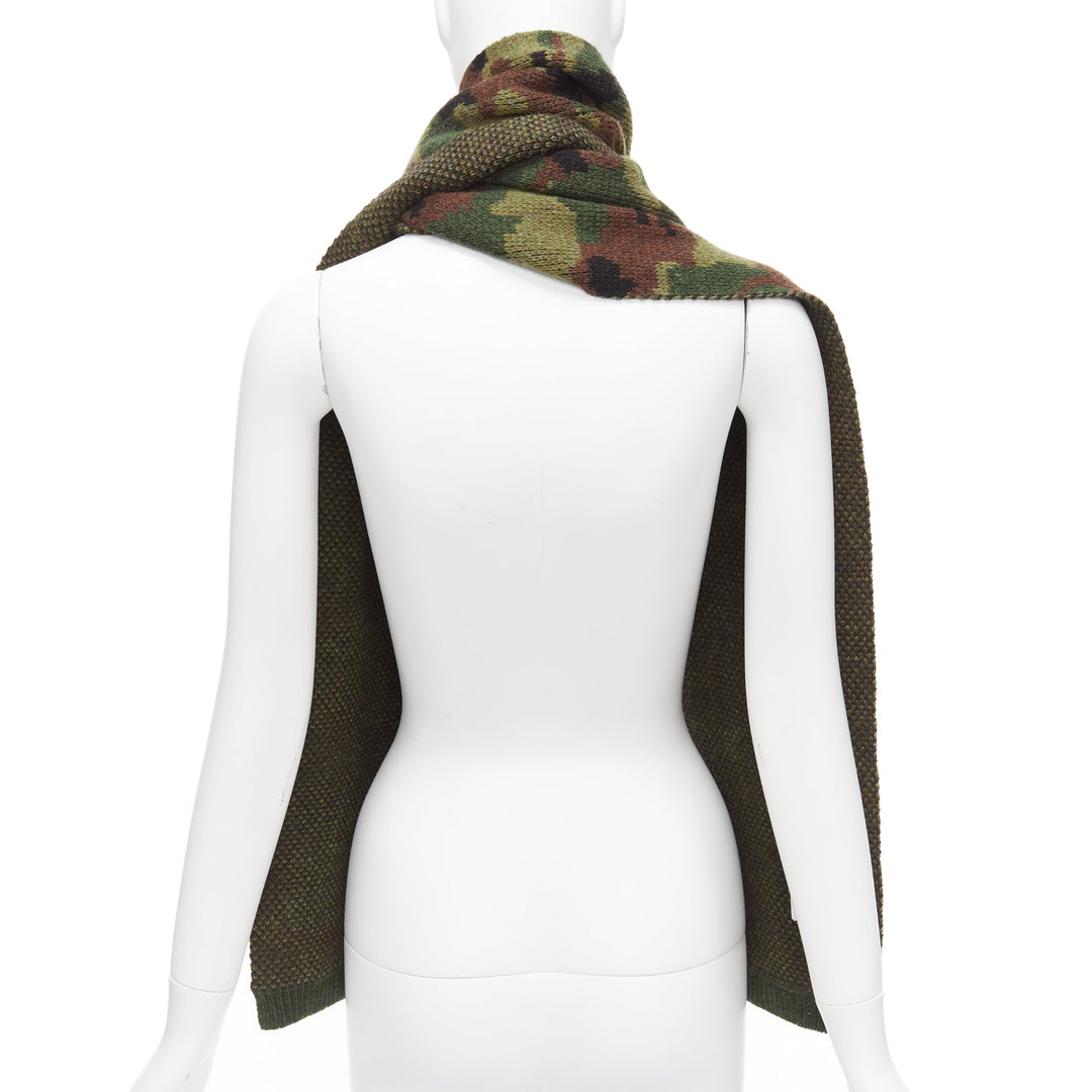 MIU MIU 2019 100% virgin woo green brown camouflage jacquard long scarf