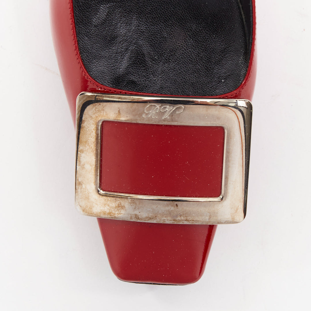 ROGER VIVIER Belle Vivier red patent leather square buckles heel pumps EU36.5
