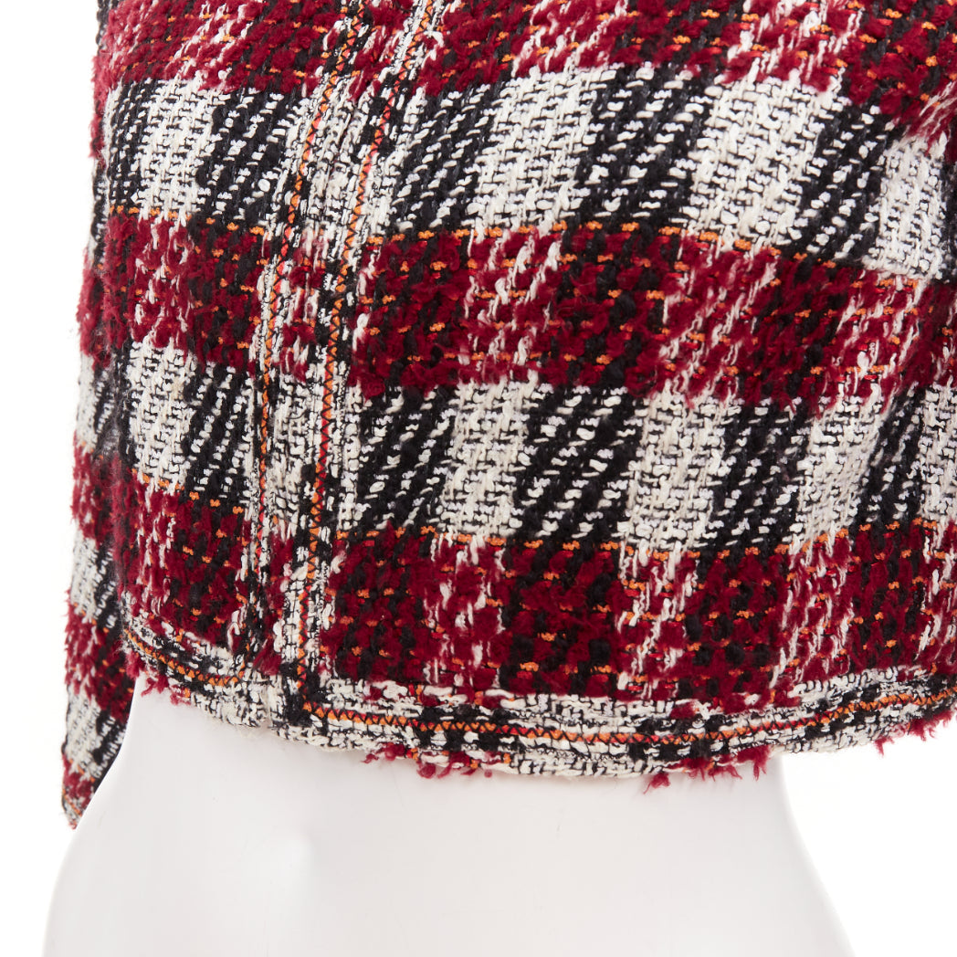 CHANEL 16A Runway burgundy checked tweed cropped zip-up jacket FR40 M