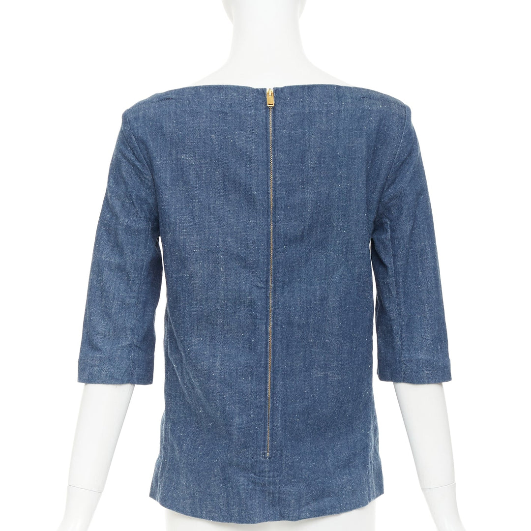 OLD CELINE 2011 Phoebe Philo blue denim bateau boat neck 3/4 sleeve top FR40 S