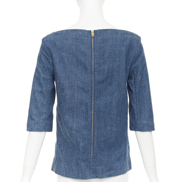 OLD CELINE 2011 Phoebe Philo blue denim bateau boat neck 3/4 sleeve top FR40 S