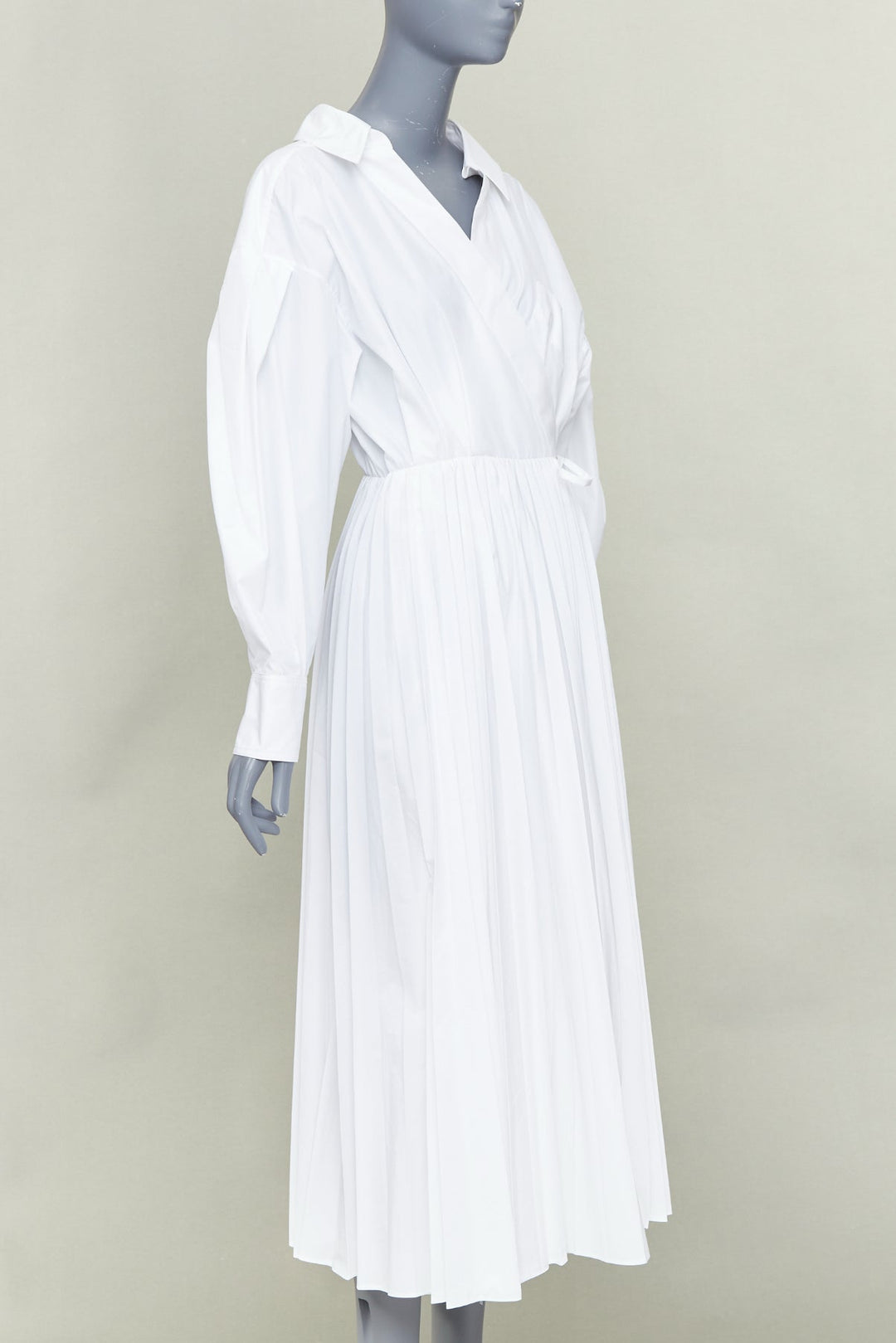 VALENTINO 2020 Le Blanc white pleated skirt puff sleeves wrap midi dress IT40 S