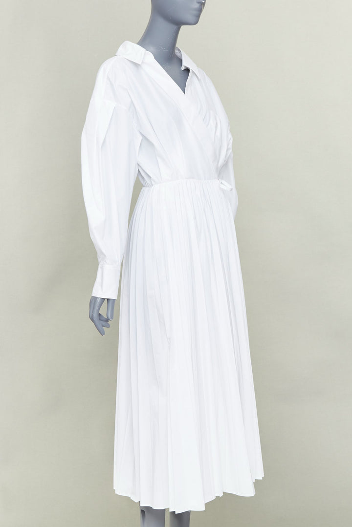 VALENTINO 2020 Le Blanc white pleated skirt puff sleeves wrap midi dress IT40 S