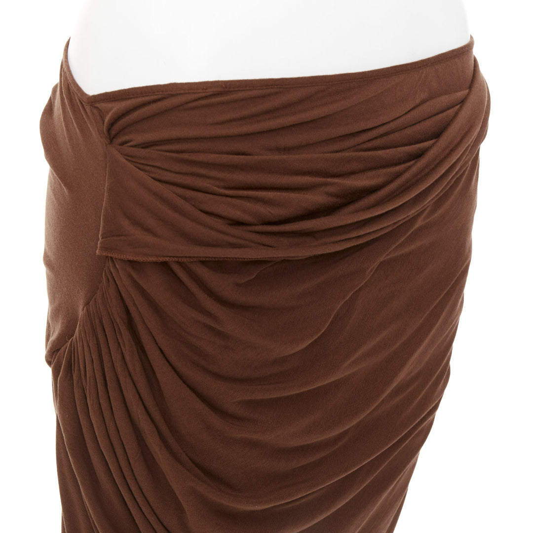 GIVENCHY brown draped jersey ruched back asymmetric high low hem skirt