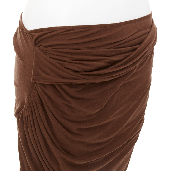 GIVENCHY brown draped jersey ruched back asymmetric high low hem skirt