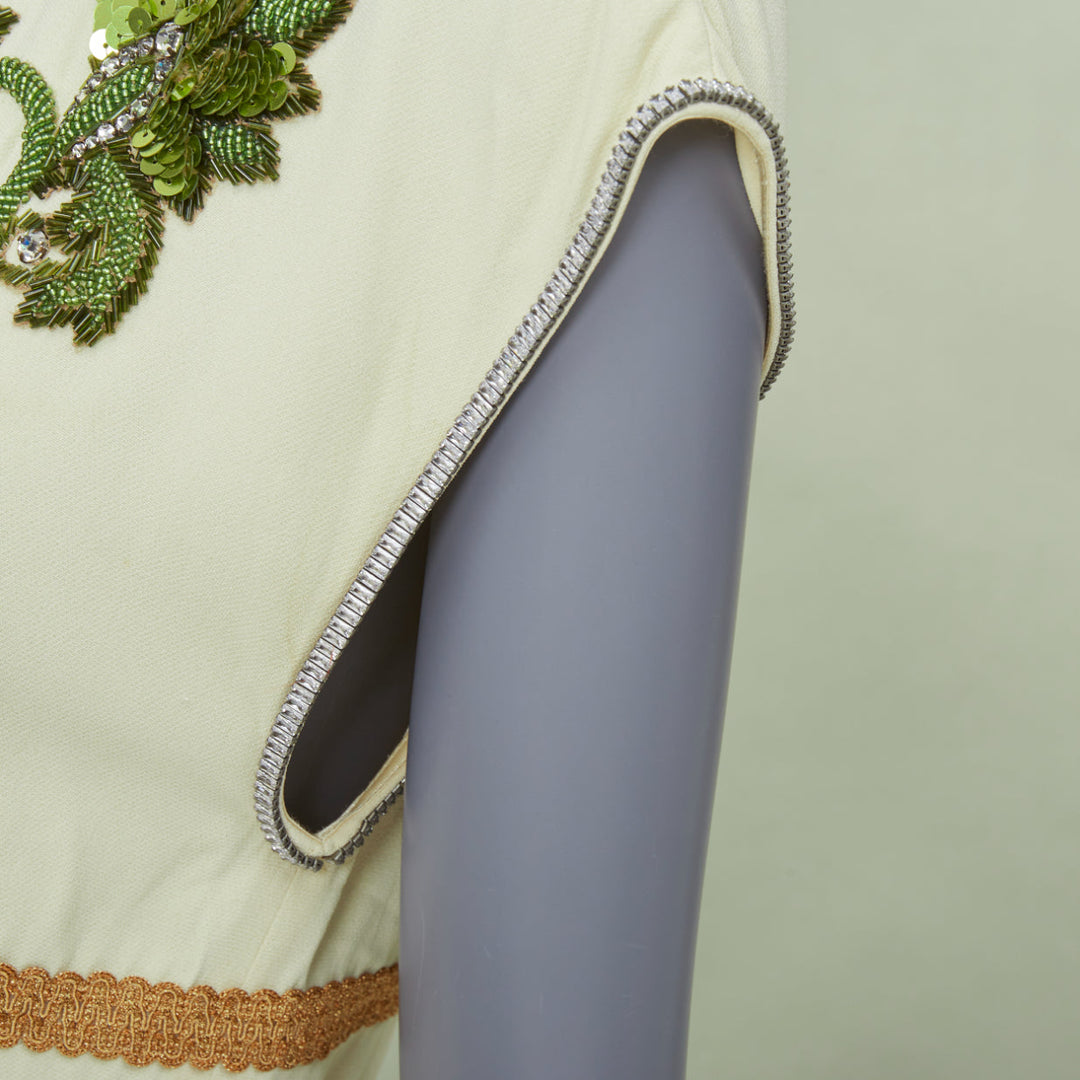 GUCCI 2019 beige crystal floral embroidered jersey empire waist gown S