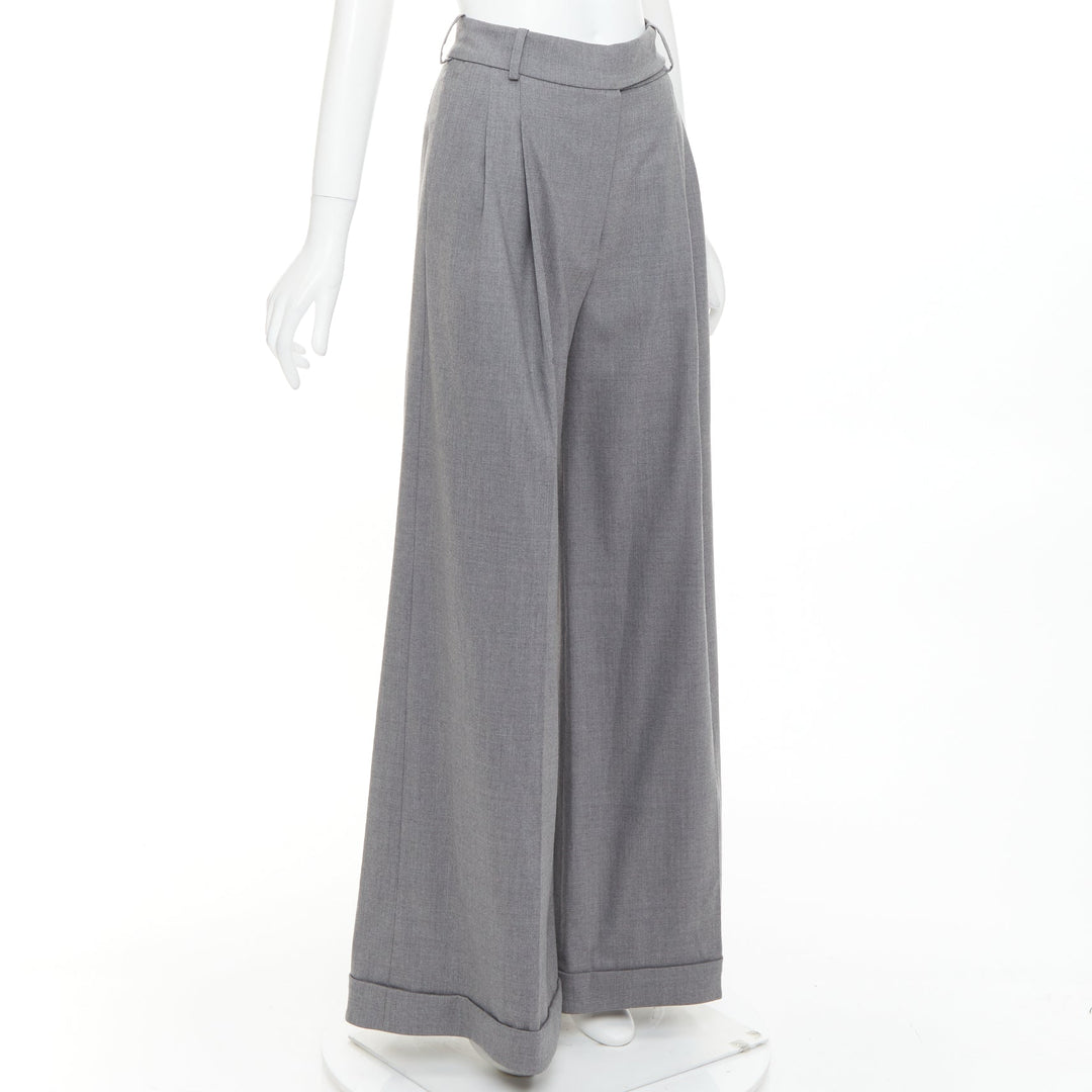ALEXANDRE VAUTHIER COUTURE grey rolled hem high waist pleat front wide leg pants