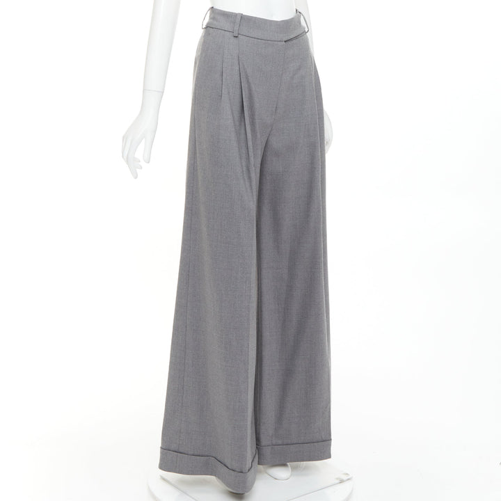 ALEXANDRE VAUTHIER COUTURE grey rolled hem high waist pleat front wide leg pants