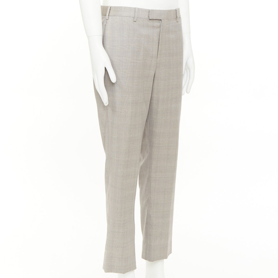 HERMES beige wooly high waisted flat front cropped trousers IT52 XL