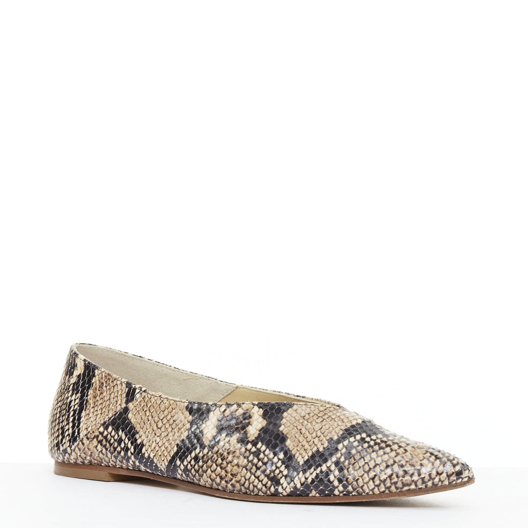 AEYDE Moa natural scaled leather V vamp point toe ballerina flats EU37