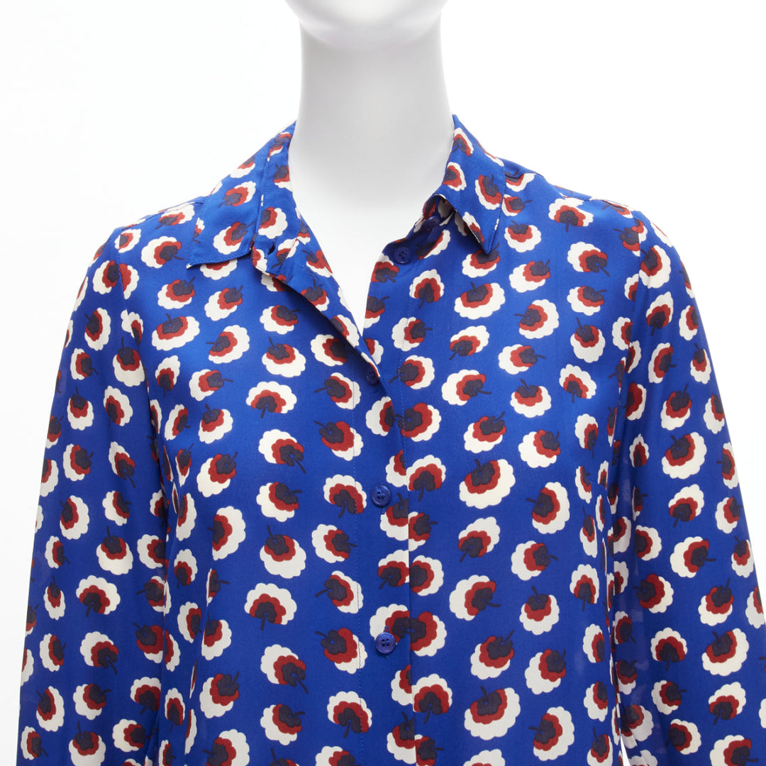 STELLA MCCARTNEY 2014 % silk blue red white floral bishop sleeve shirt IT36 XS