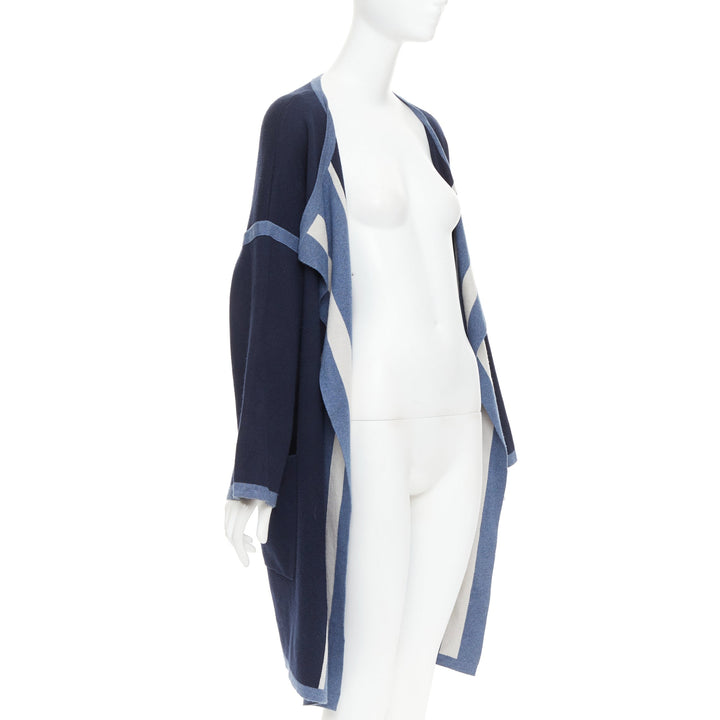 CHLOE navy ocean blue cotton silk cashmere striped cardigan coat XS