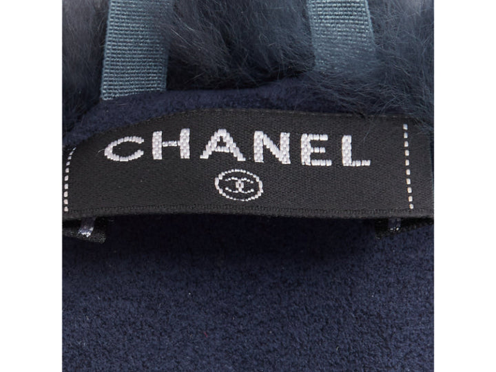 CHANEL Coco Neige navy black fur CC logo eye mask