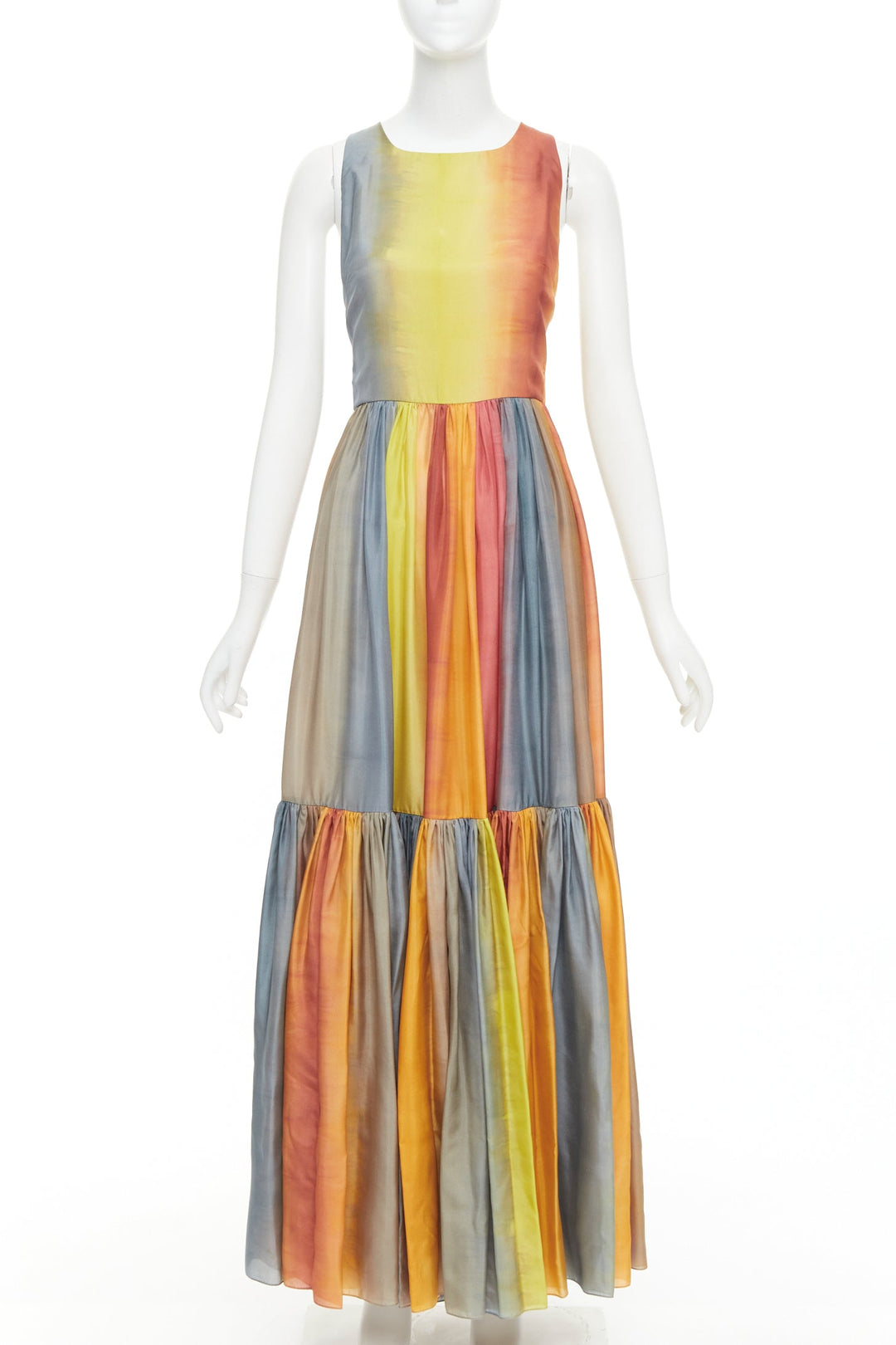 CHRISTIAN DIOR 2022 Runway Maria Grazia Chiuri rainbow silk tie dye dress FR38 M