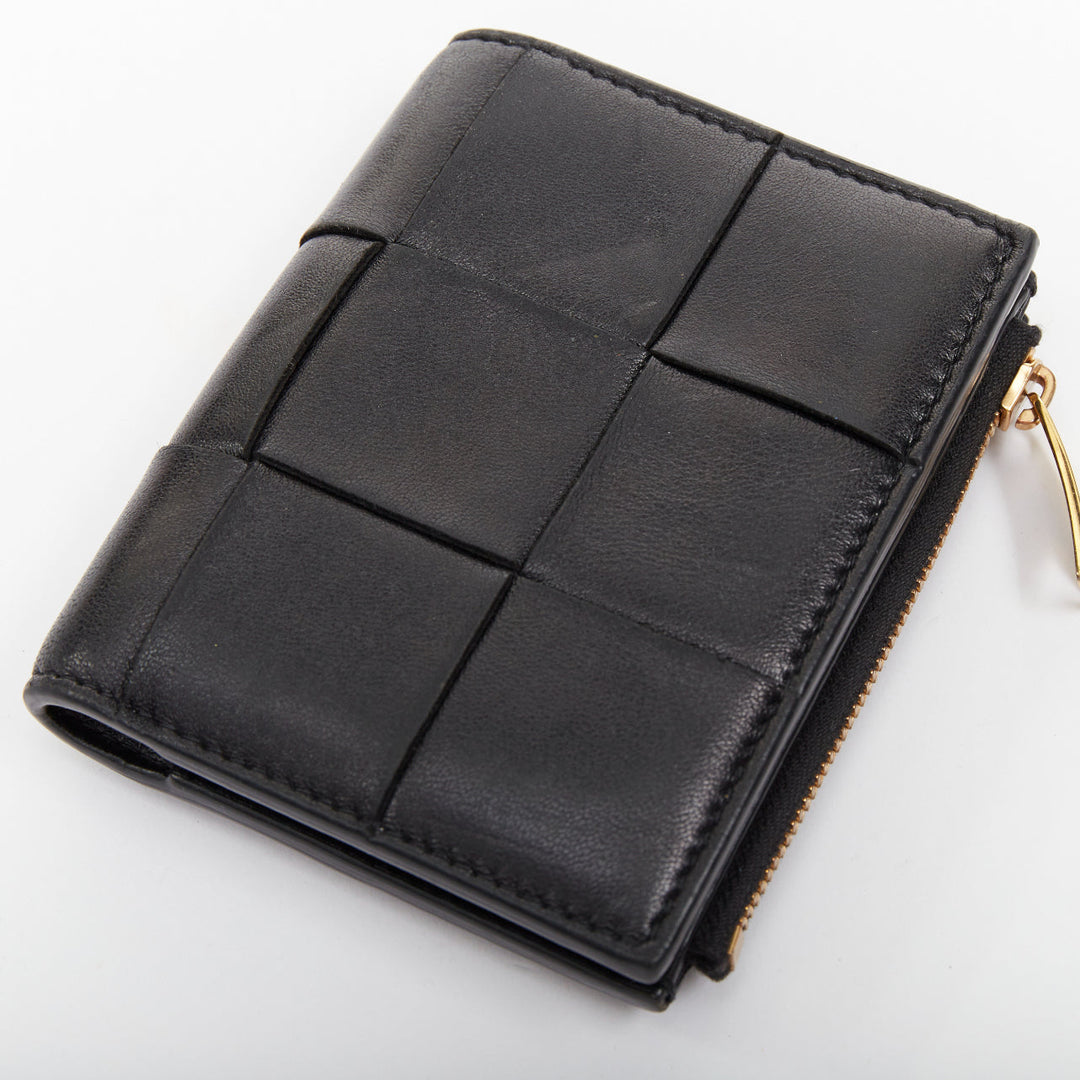 BOTTEGA VENETA Cassette Small black leather Intrecciato bifold coin zip wallet