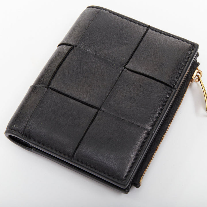 BOTTEGA VENETA Cassette Small black leather Intrecciato bifold coin zip wallet