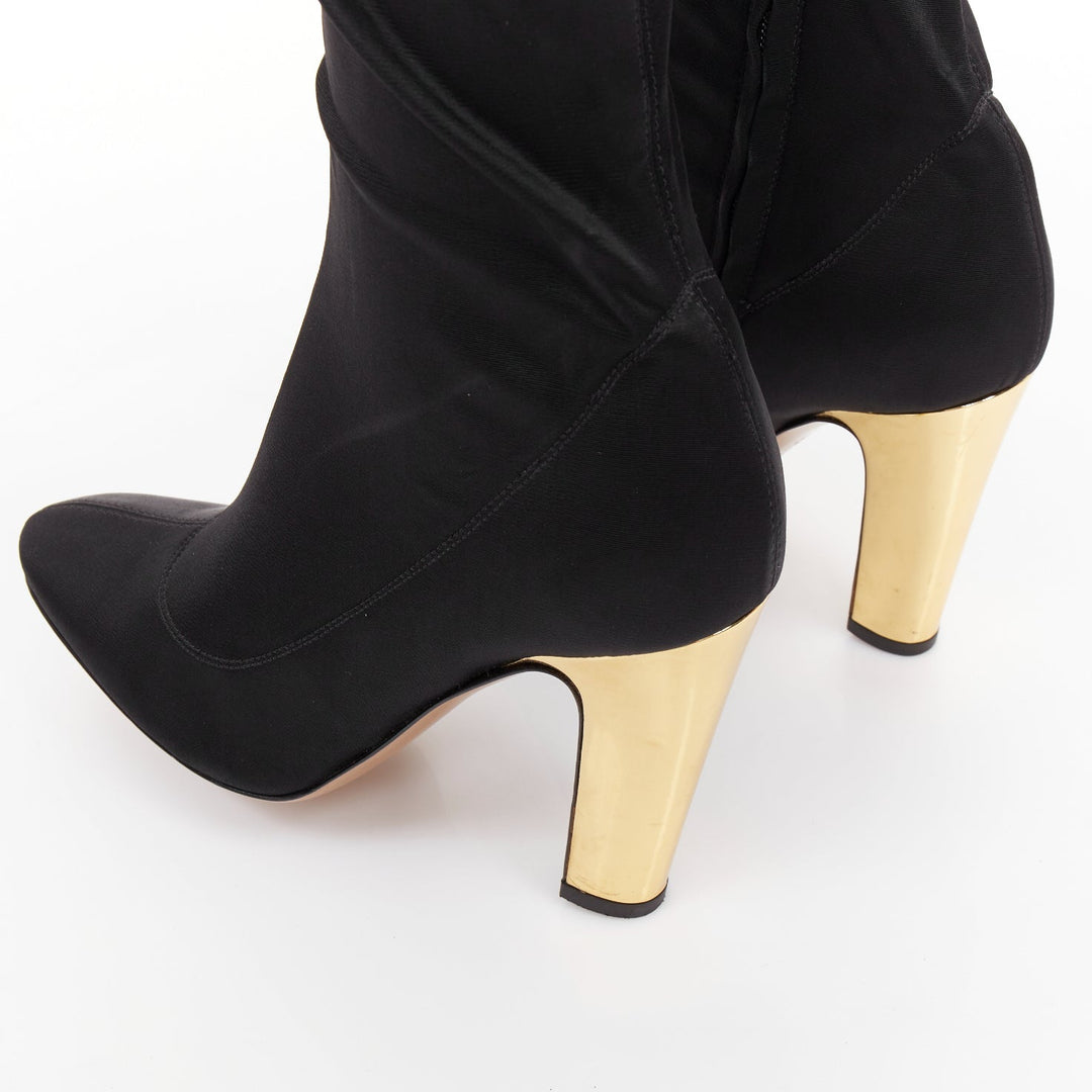ALEXANDRE VAUTHIER Couture black fabric gold block heel pantashoes boots EU40